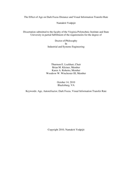 The Effect of Age on Dark Focus Distance and Visual Information Transfer Rate