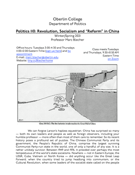 Politics 110: Revolution, Socialism and “Reform” in China Winter/Spring 2021 Professor Marc Blecher