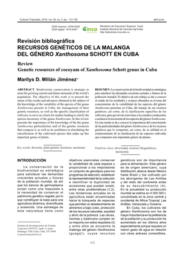 Revisión Bibliográfica RECURSOS GENÉTICOS DE LA MALANGA DEL GÉNERO Xanthosoma SCHOTT EN CUBA Review Genetic Resources of Cocoyam of Xanthosoma Schott Genus in Cuba