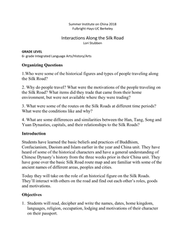 Interactions Along the Silk Road (L. Stubben) (PDF File)