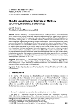 The Ars Versificaria of Gervase of Melkley Structure, Hierarchy, Borrowings
