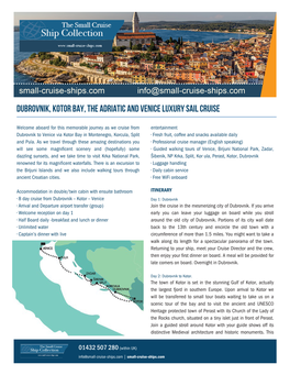 Dubrovnik, Kotor Bay, the Adriatic and Venice Luxury Sail Cruise