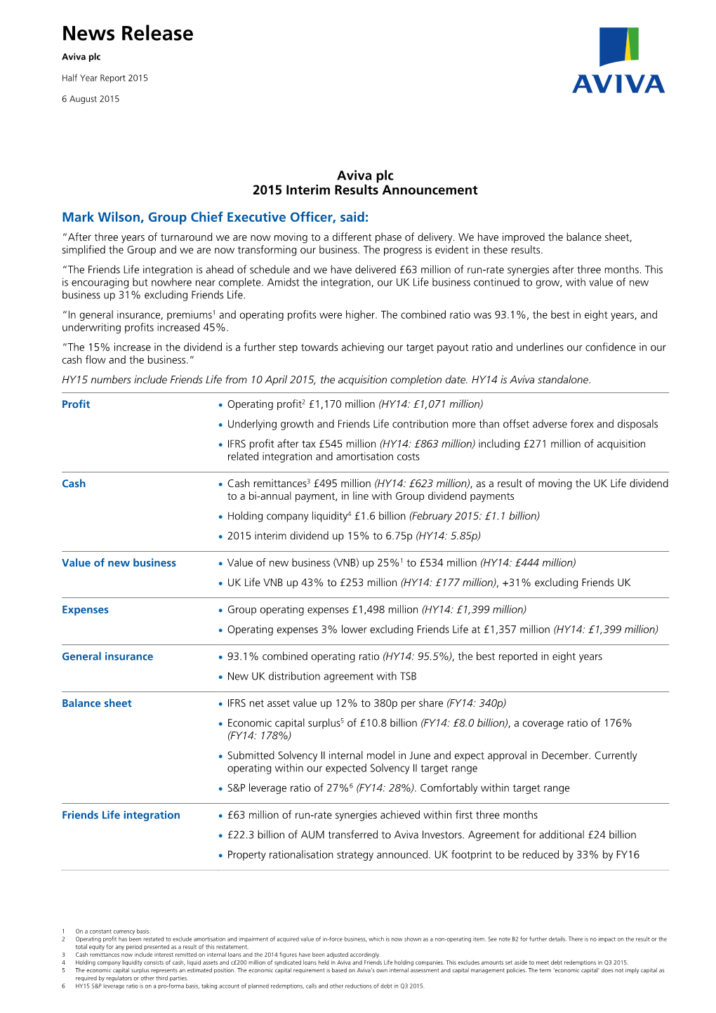 Interim Announcement HY 2015