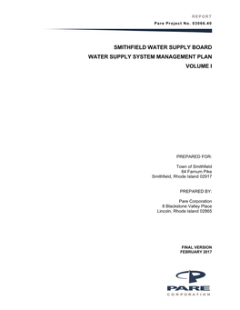 Smithfield Water Supply Board Water Supply System Management Plan Volume I