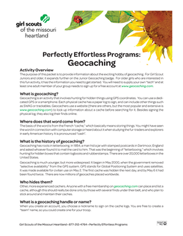 Geocaching Activity Overview the Purpose of This Packet Is to Provide Information About the Exciting Hobby of Geocaching