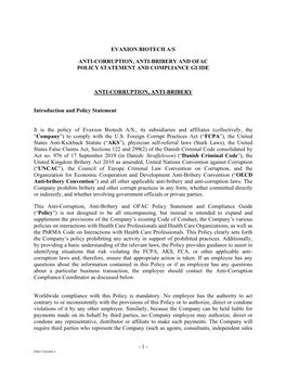 1 - DM3\7281688.3 Representatives, Etc.) to Conduct Themselves Consistently with This Policy, Including by Complying with All Applicable Anti-Corruption Laws