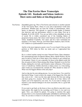 141: Kaskade and Sekou Andrews Show Notes and Links at Tim.Blog/Podcast