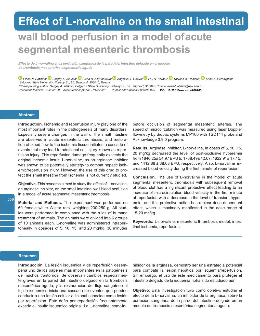 Effect of L-Norvaline on the Small Intestinal