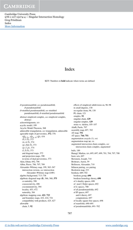 Cambridge University Press 978-1-107-15074-4 — Singular Intersection Homology Greg Friedman Index More Information