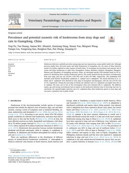 Prevalence and Potential Zoonotic Risk of Hookworms from Stray Dogs and Cats in Guangdong, China T