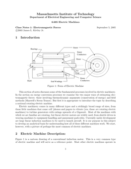 Massachusetts Institute of Technology 1 Introduction 2 Electric Machine