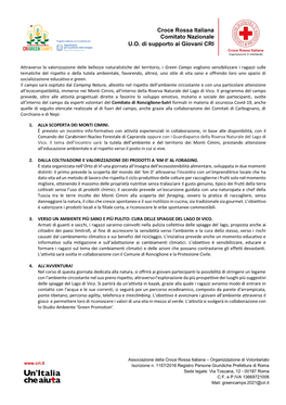 Croce Rossa Italiana Comitato Nazionale U.O. Di Supporto Ai Giovani CRI