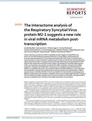 The Interactome Analysis of the Respiratory Syncytial Virus Protein M2-1 Suggests a New Role in Viral Mrna Metabolism Post-Trans