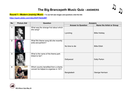 The Big Brancepeth Music Quiz - ANSWERS