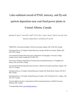 Lake-Sediment Record of PAH, Mercury, and Fly-Ash Particle Deposition Near Coal-Fired Power Plants in Central Alberta, Canada