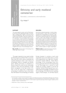 Ethnicity and Early Medieval Cemeteries1 Etnicidad Y Cementerios Altomedievales