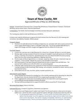 Town of New Castle, NH Approved Minutes of May 12, 2015 Meeting