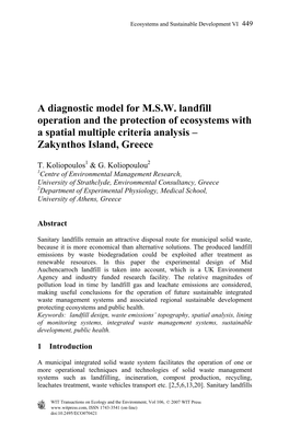 A Diagnostic Model for MSW Landfill Operation and The