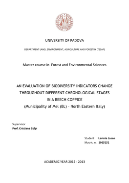 UNIVERSITY of PADOVA Master Course in Forest and Environmental