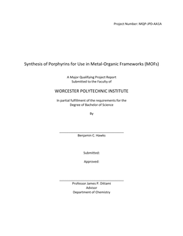 Synthesis of Porphyrins for Use in Metal-Organic Frameworks (Mofs)