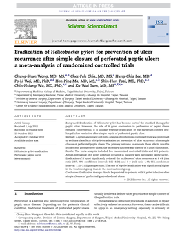 Eradication of Helicobacter Pylori for Prevention of Ulcer Recurrence After Simple Closure of Perforated Peptic Ulcer: a Meta-Analysis of Randomized Controlled Trials