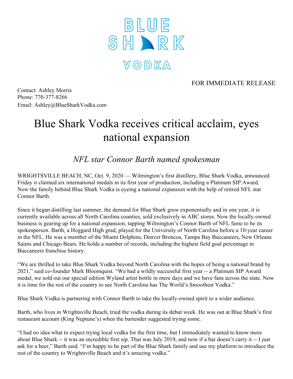 Blue Shark Vodka Receives Critical Acclaim, Eyes National Expansion