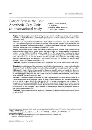 Patient Flow in the Post Anesthesia Care Unit: an Observational Study