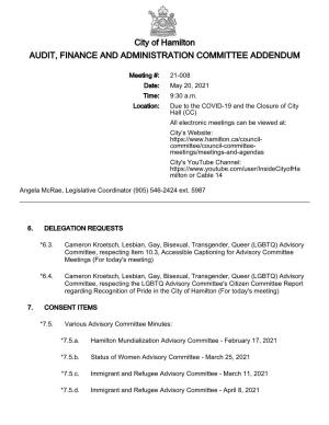 Audit, Finance & Administration Committee Agenda Package