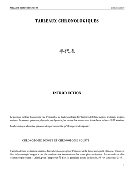 Tableaux Chronologiques Introduction