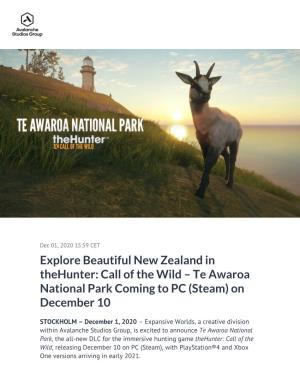 Explore Beautiful New Zealand in Thehunter: Call of the Wild – Te Awaroa National Park Coming to PC (Steam) on December 10