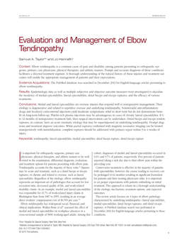 Evaluation and Management of Elbow Tendinopathy