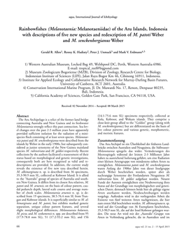 Rainbowfishes (Melanotaenia: Melanotaeniidae) of the Aru Islands, Indonesia with Descriptions of Five New Species and Redescription of M