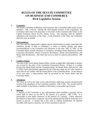 RULES of the SENATE COMMITTEE on BUSINESS and COMMERCE 83Rd Legislative Session