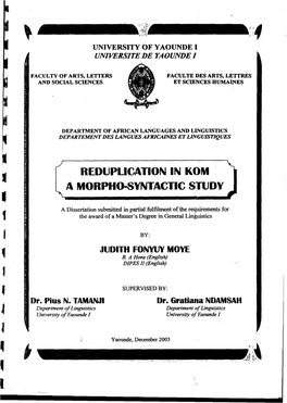 Redupucation in Kom ) a Morphmyntactic Study J