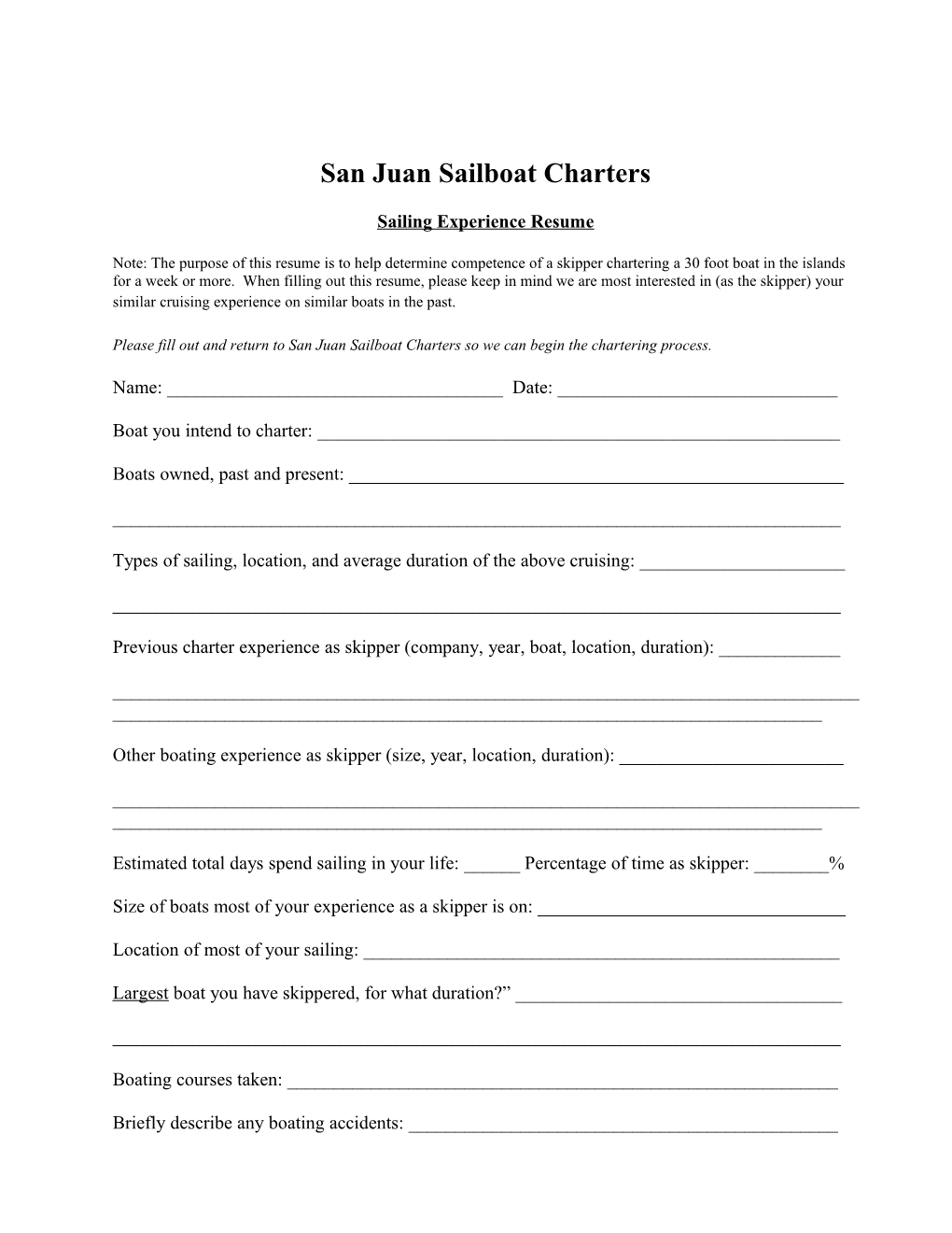 San Juan Sailboat Charters