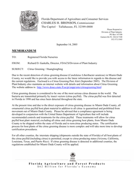 Citrus Greening Memo to NSY 9-14-05 For