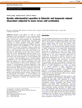 Aerobic Mitochondrial Capacities in Antarctic and Temperate Eelpout (Zoarcidae) Subjected to Warm Versus Cold Acclimation