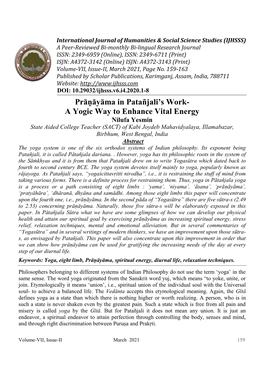 Prāṇāyāma in Patañjali's Work