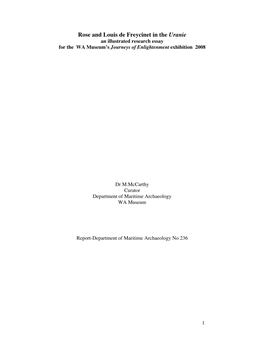 Rose and Louis De Freycinet in the Uranie an Illustrated Research Essay for the WA Museum’S Journeys of Enlightenment Exhibition 2008