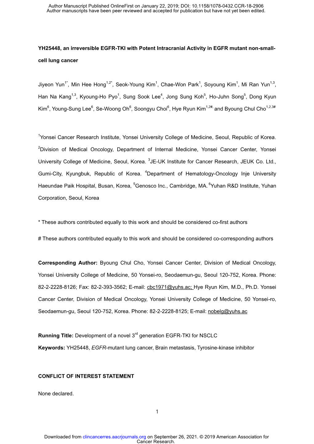 YH25448, an Irreversible EGFR-TKI with Potent Intracranial Activity in EGFR Mutant Non-Small- Cell Lung Cancer