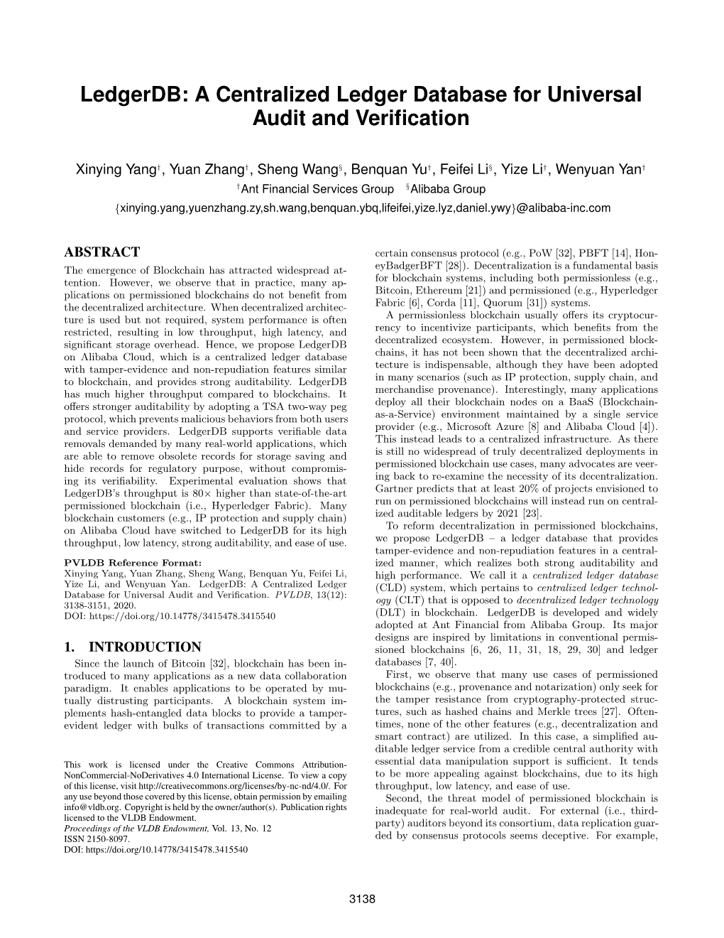 A Centralized Ledger Database for Universal Audit and Verification