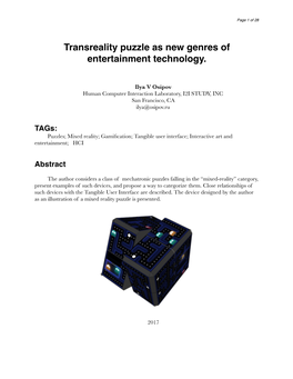 Transreality Puzzle As New Genres of Entertainment Technology