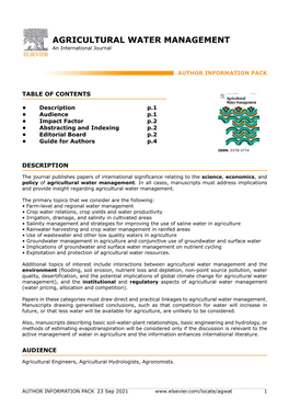 AGRICULTURAL WATER MANAGEMENT an International Journal