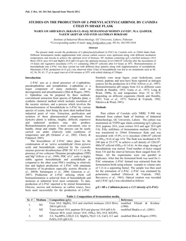 Studies on the Production of L-Phenylacetylcarbinol by Candida Utilis in Shake Flask