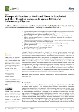 Therapeutic Promises of Medicinal Plants in Bangladesh and Their Bioactive Compounds Against Ulcers and Inﬂammatory Diseases