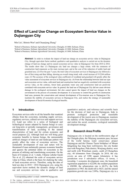 Effect of Land Use Change on Ecosystem Service Value in Dujiangyan City