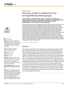 Discovery of Chitin in Skeletons of Non-Verongiid Red Sea