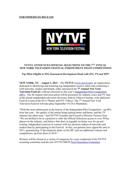 New York Television Festival Announces Official