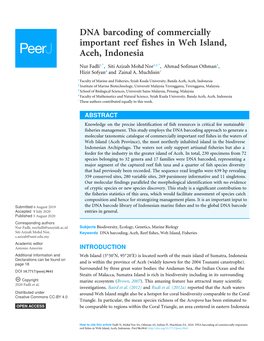 DNA Barcoding of Commercially Important Reef Fishes in Weh Island, Aceh, Indonesia