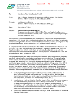 Rules and Regulations Governing Schools in the State of Colorado, with a Request for the Rulemaking Hearing to Occur in December 2014